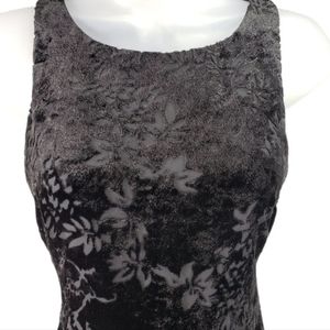 Ann Taylor Velvet Floral Mini Pencil Dress Sleeveless Black Zip Round Neck 6